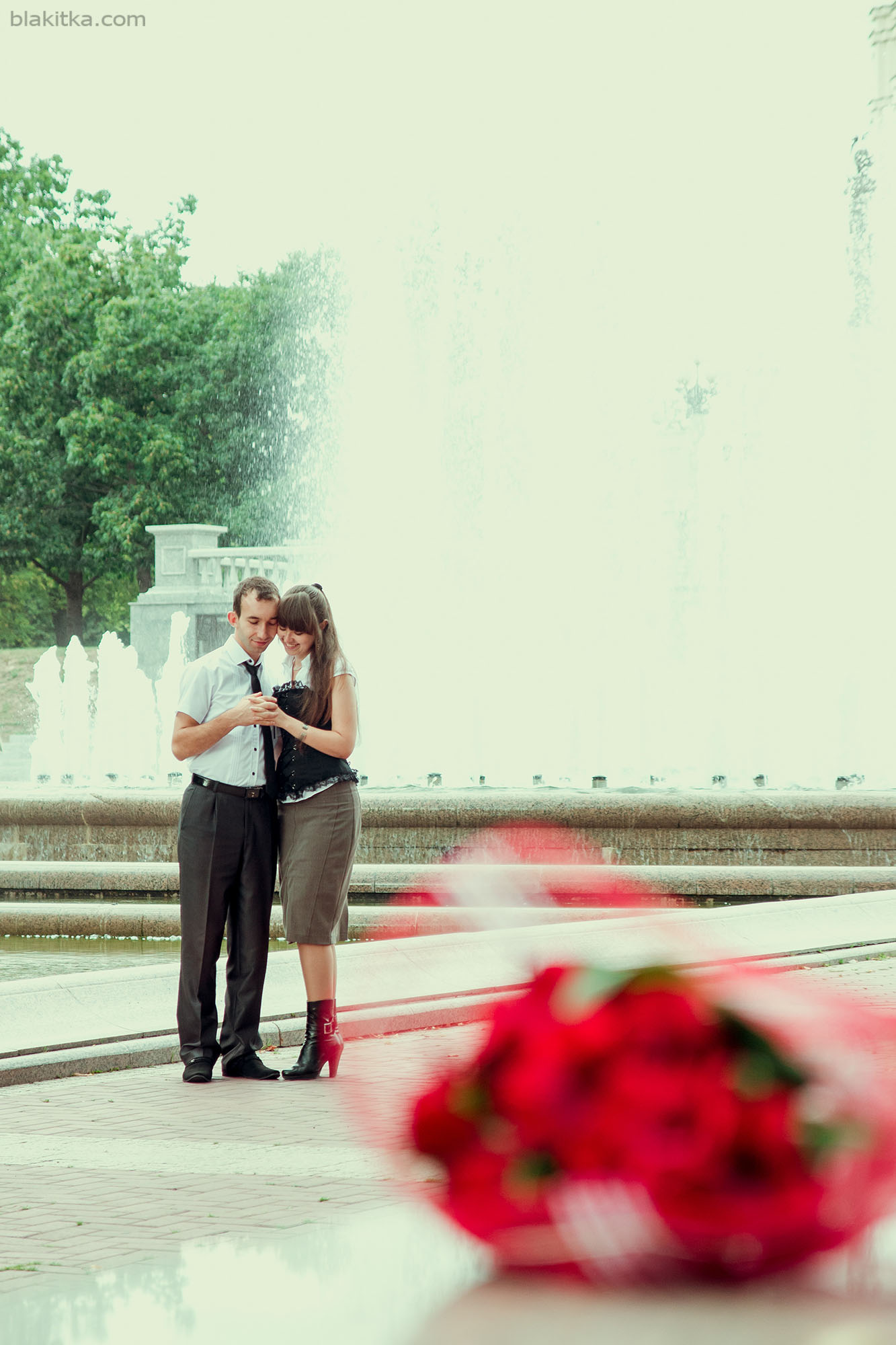 Young couple near fountain