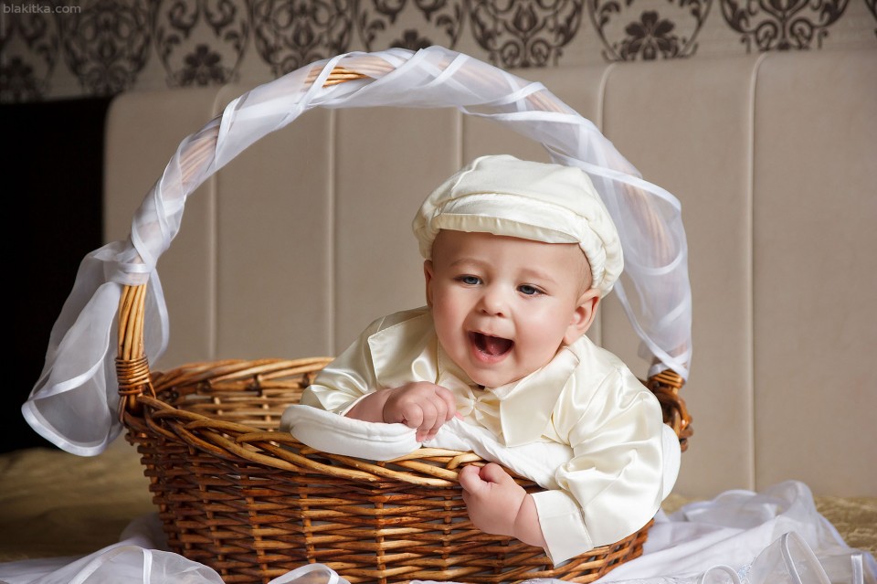 Happy Baby in a basket